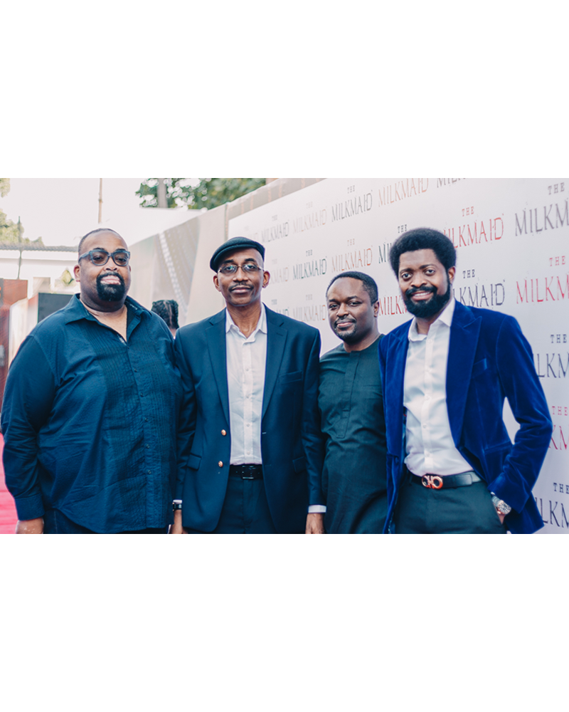 Desmond Ovbiagele with President of the Nigerian Bar Association, Olu Akpata, and popular comedian, Basketmouth at a special fundraiser screening for The Milkmaid in Lagos, Nigeria